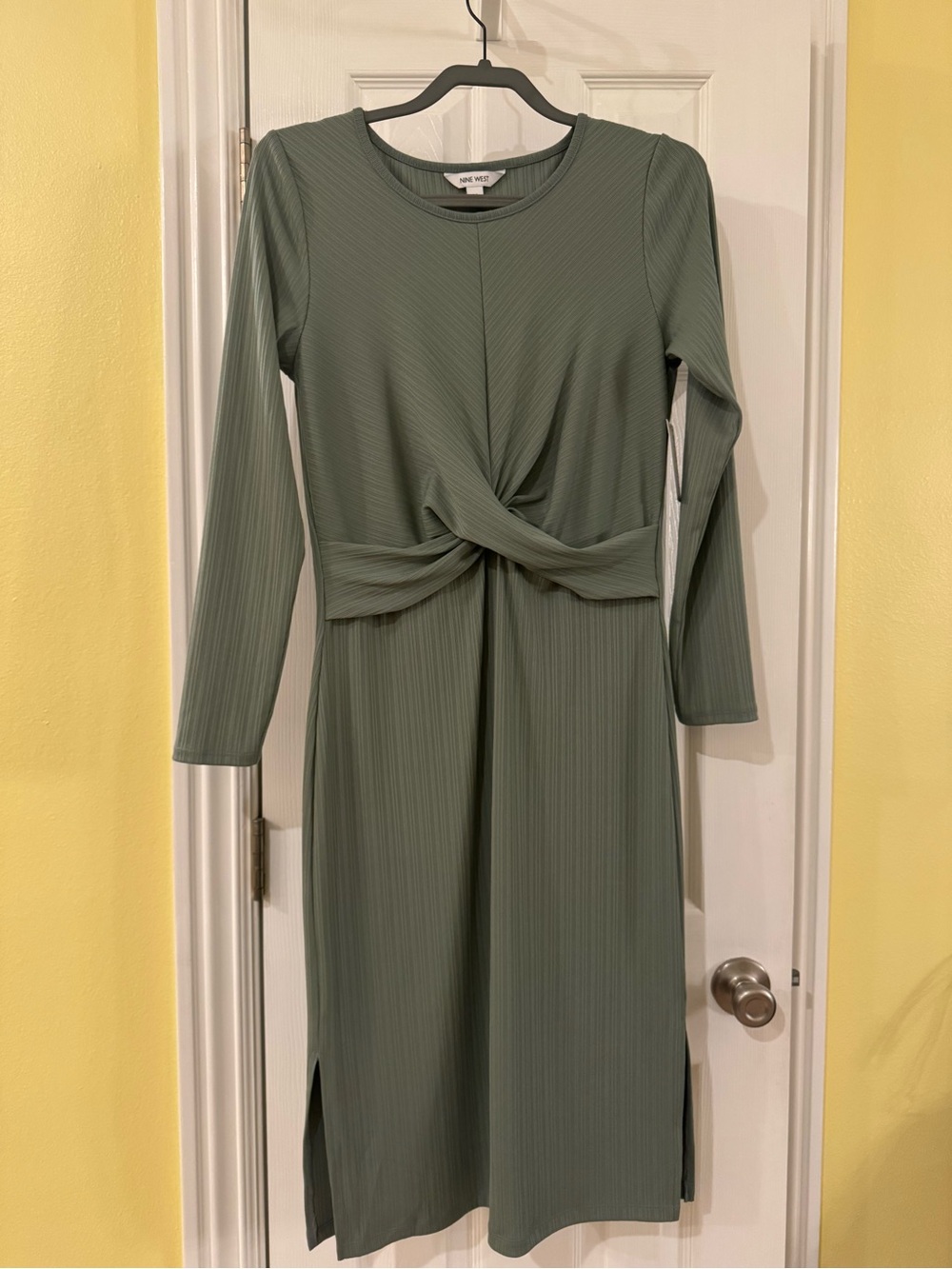 NWT Nine West Twist-Front Long Sleeve Dress in Sage